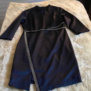 Elegant Navy Dress with Rhinestone Accents